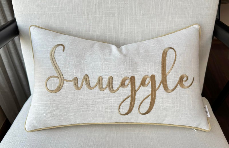 YugTex Romantic Couple Love Sentiment Embroidered Decorative Sayings Lumbar Accent Throw Pillowcase - Snuggle Phrase Decor for Wedding, Anniversary, Valentine - 12x20 Inches, Ivory - Image 4